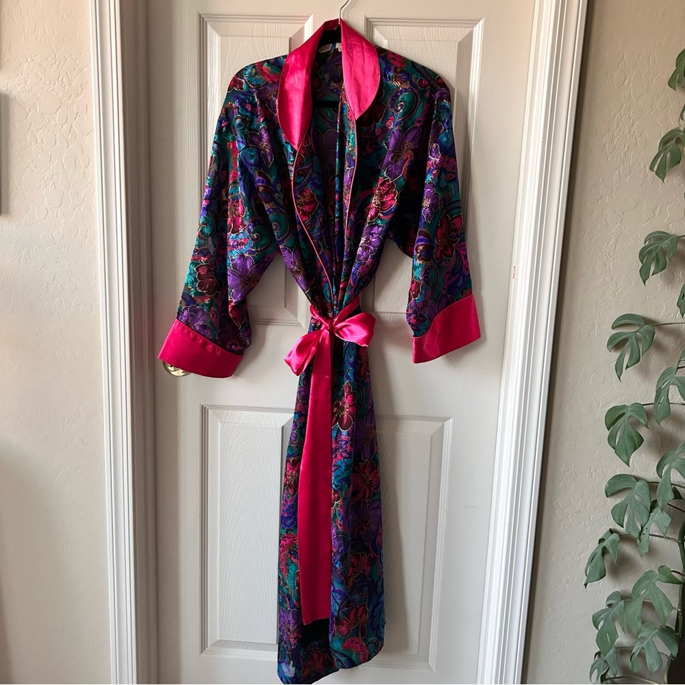 Vintage Victoria’s Secret Jewel Tone Robe, Satin Trim and Fringe Tie